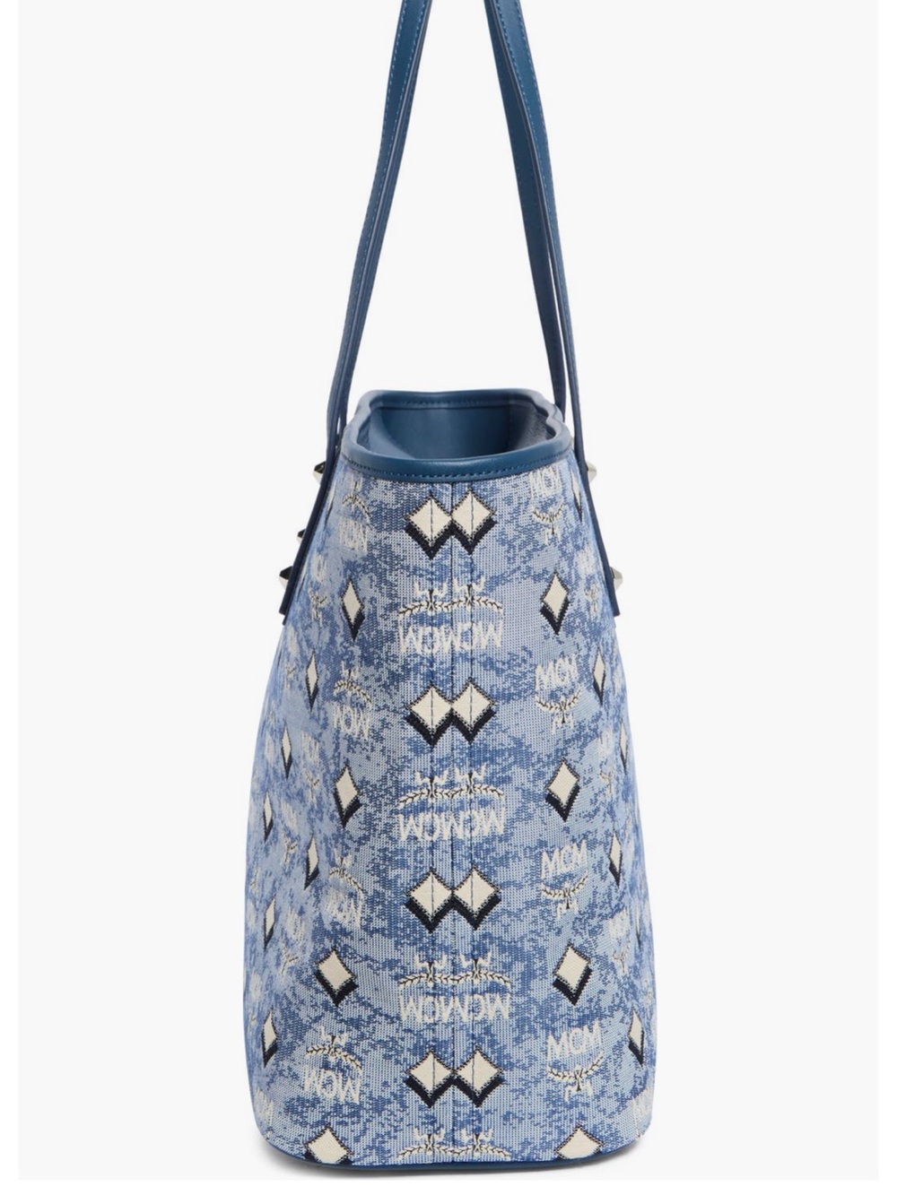 MCM Aren Light Blue Logo Monogram Tote with Blue Trim NWT - Picture 3 of 6